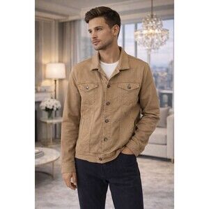34 HERITAGE Men’s Tan Cotton Stretch‎ Trucker Jacket Button Front XL